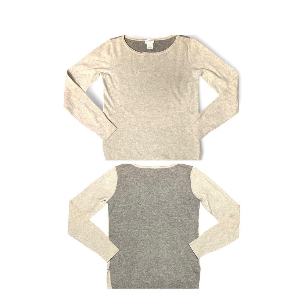 Club MonacoCashmere Sweater Heathered Ivory/Gray Colorblock‎ Womens Sz Small